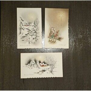 Lot of 3 Vintage CHRISTMAS Cards NOEL Chilton USA Glitter